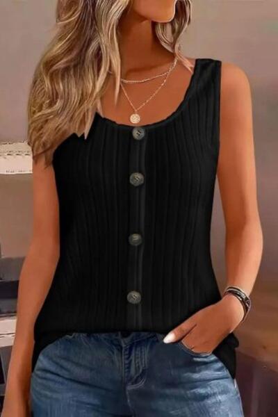 Mossta Μπλούζα καμιζόλα με κουμπιά μπροστά - Μαύρη