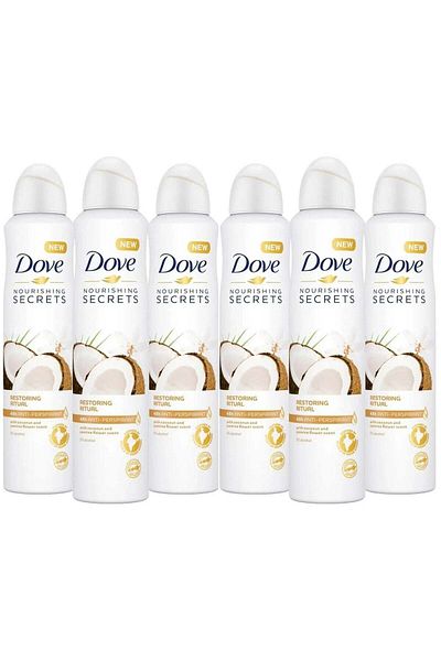 Dove Women Coconut Antiperspirant Deodorant Spray 150ml Pack of 6