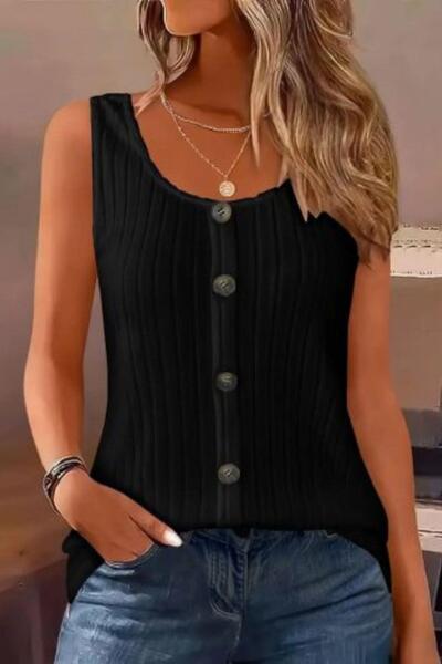 Mossta Μπλούζα καμιζόλα με κουμπιά μπροστά - Μαύρη