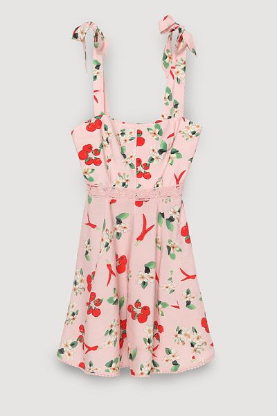 Quzu Rochie mini cu bretele cu model roșii și chili roz