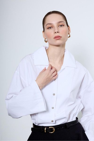 My Blog Cămașă oversize cu manșetă lată albă - 4952