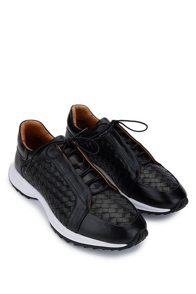 Tamer Tanca Men's Genuine Leather Black Sneakers & Sports Shoes