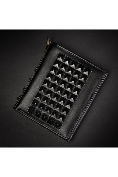 Hyraw Women's wallet with gold studs made of genuine leather Punx, Black