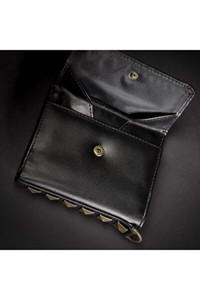 Hyraw Women's Wallet with Gold Studs Made of Genuine Leather Punx, Black
