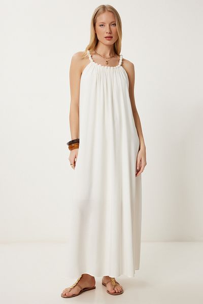 Lovelyİstanbul Rochie lungă din viscoză cu bretele cu mărgele KEMB LFG0003