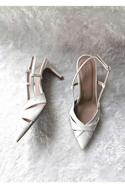 RUXENE Lora Windowed Asymmetrical Cut White 7,5 cm Toc subțire Toc Decoltat Pantofi de mireasă de nuntă