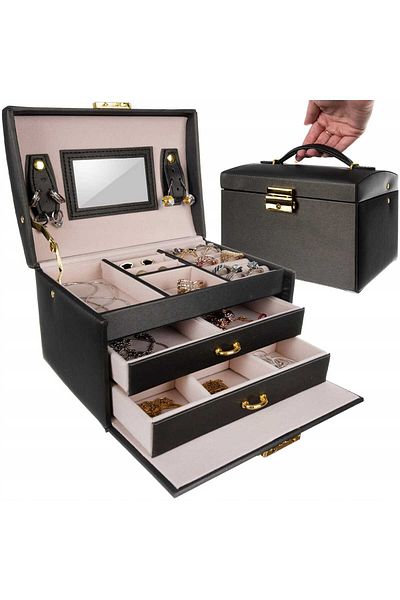 Saharaz 3-Layer Portable Jewelry Organizer Box, With Mirror and Lock, flannel, Waterproof, gift for women
