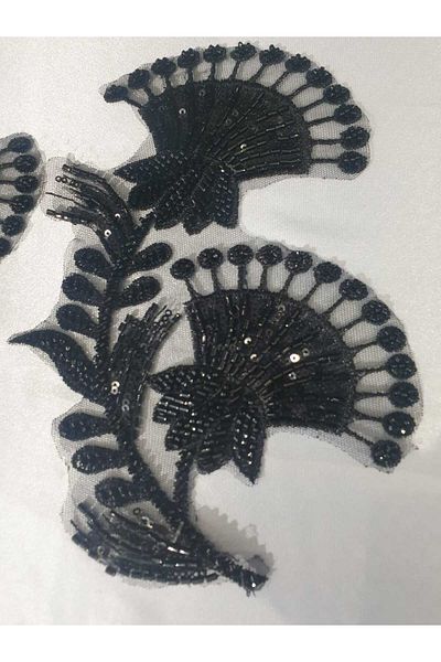 ESRA ŞELEM Black Bead Embroidered Brode Guipure Applique Sewing Accessory 2 Pieces