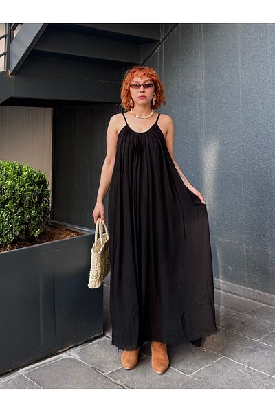 Bak'ap Rochie boemă Tril Tril de vară lungă Perry Premium Linen cu bretele reglabile