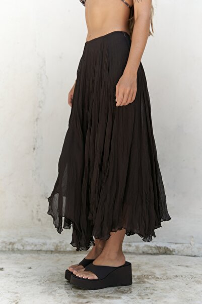 BOHEMAİ Assa Pleated Brown Skirt