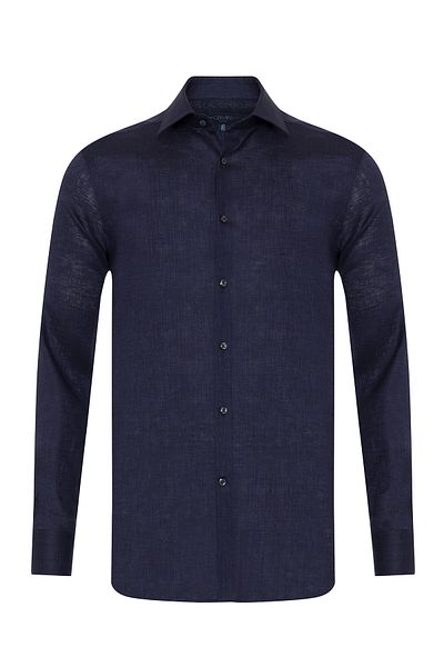 Germirli Navy Blue Thomas Mason Non Iron Classic Collar Tailor Fit Linen Shirt