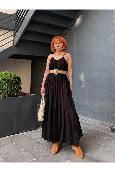 Bak'ap Rochie boemă Tril Tril de vară lungă Perry Premium Linen cu bretele reglabile