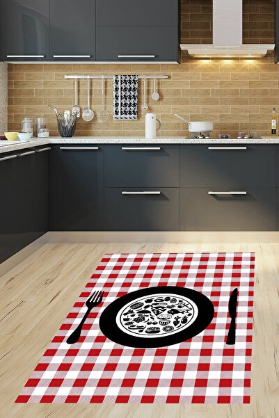Pelangi Ekoseli Kitchen Desenli Dijital Baskılı Kaymaz Taban Yıkanabilir Leke...