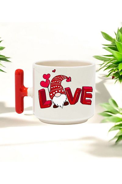 BB TRADE Love Designed Red t Handle Ceramic Printed Mug 250 ml