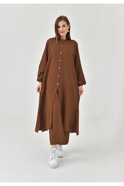 NİSUM MODA Σετ με μισό κουμπί με λινό look