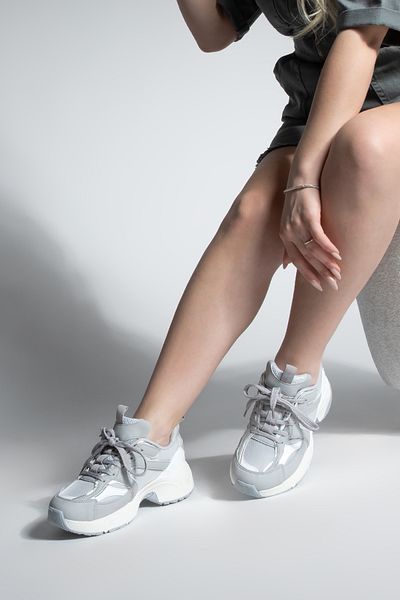 Marjin Damen-Sneaker mit dicker Sohle, mehrteilige Sportschuhe zum Schnüren, Luser Grey