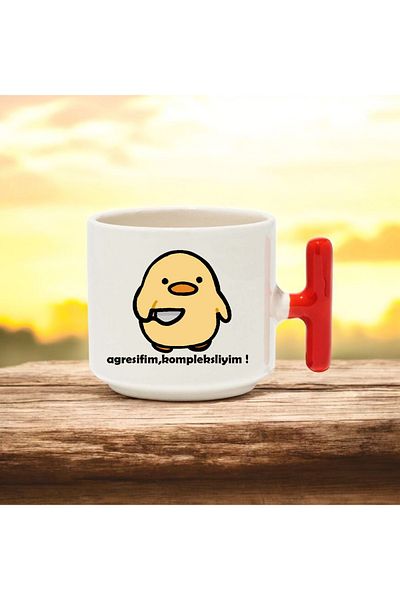 BB TRADE I'M Aggressive, I'M Complex Designed Red T-Handed Ceramic Printed Mug 250 ml