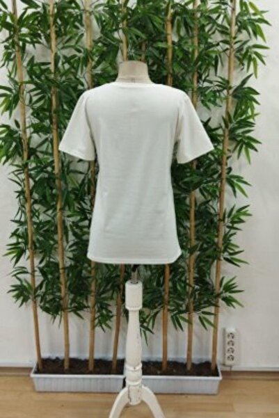 Mossta Μπλούζα με κοντό μανίκι, λαιμόκοψη και σχέδιο καρδιάς από μονό ίντσα - Λευκό