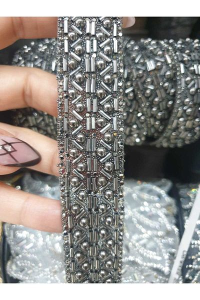ESRA ŞELEM Anthracite Beaded Decorative Strip Hobby Accessory That Sticks with Iron