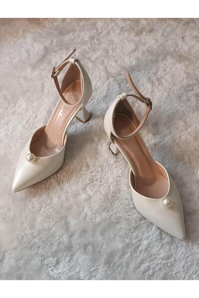 RUXENE Stiletto de mireasă EARL 8cm - Detaliu cu cataramă și bandă de perle