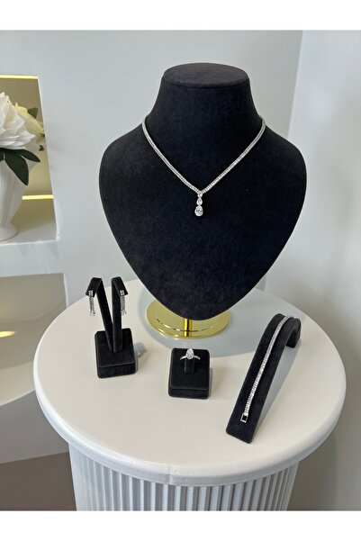 VİYA Wendyy Zircon Stone Jewelry Set Necklace Earrings Bracelet Ring Set Wedding Engagement Set