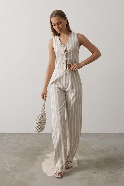 LOKADI Women's Tie-Up Striped Vest Linen Double Suit