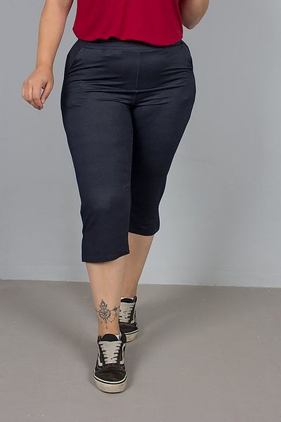 Truva XXL High Waist Denim Look Navy Blue Combed Cotton Capri Pants – Comfort and Elegance in One!