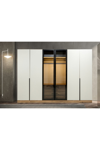 Esartı mobilya Venüs Puzzle Gardırop 6 Kapaklı Füme Cam