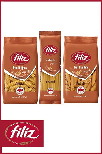 FİLİZ Filiz Tam Buğday Makarna Sepeti 350 gr X 3 Adet (KALEM, BURGU, SPAGETTİ)