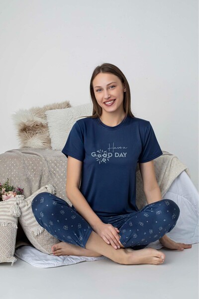 bie's طقم بيجامة نسائي صيفي بأكمام قصيرة وياقة دائرية بدون أزرار من ميلان بال...