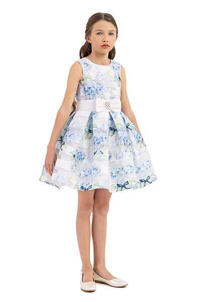Pamina Girls' Floral Dress, Pamina - Elegant, with Bolero, Blue, 33248 - 140 cm, Blue