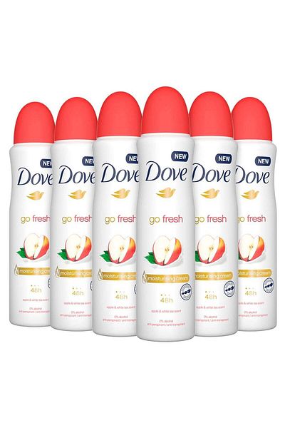 Dove Go Fresh Apple & White Tea, Women's Anti Perspirant Deodorant Aerosol Spray 250ml, Pack of 6