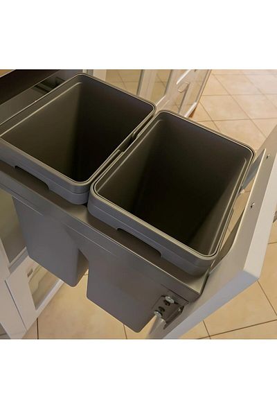 Eurocliq Adjustable Double Pull-out Sliding Trash Can With Soft-close And Detachable Basket For Garb