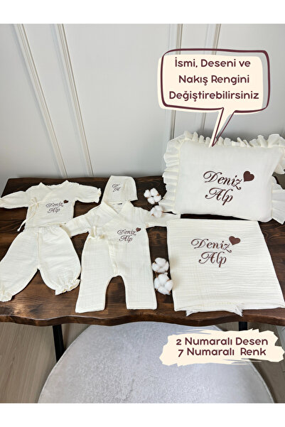 KARSU TASARIM İsme Özel Nakış Işlemeli 4katlı Müslin %100pamuk Hastane Çıkışı