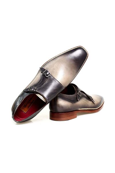Butik Gray Color Laceless Buckle Khaki Leather Men's Shoes