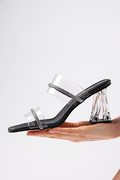 Mio Gusto Latoya Czarne, przezroczyste, damskie kapcie na obcasie w kolorze czarnym