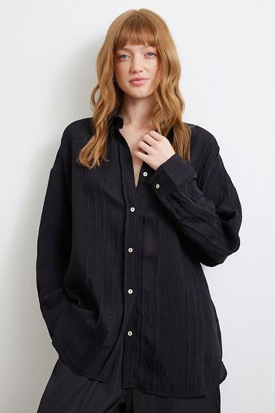Never more Lace Detailed Transparent Cotton Shirt Black