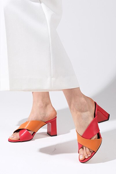 Mio Gusto Lena Red Orange Women's Heeled Slippers