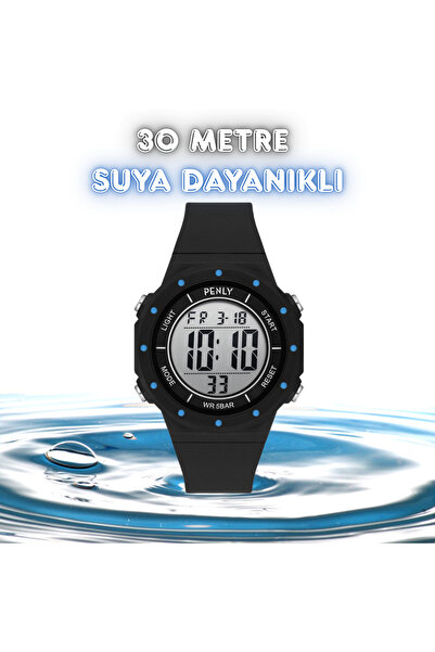 Penly Su Geçirmez Dijital Kol Saati 356 Model Siyah Mavi 4 Renk Kronometre-al...