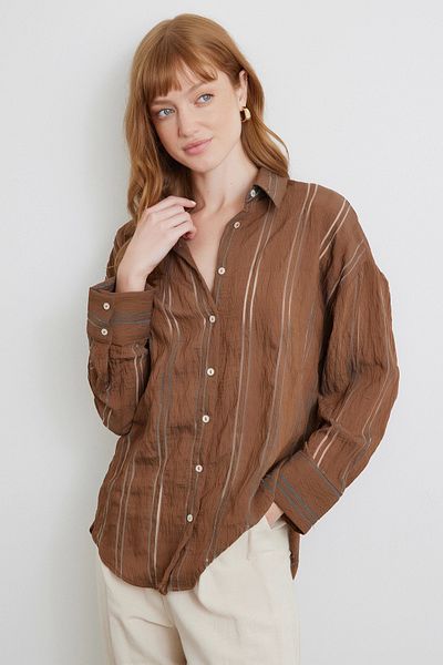 Never more Organza Striped Shirt Brown