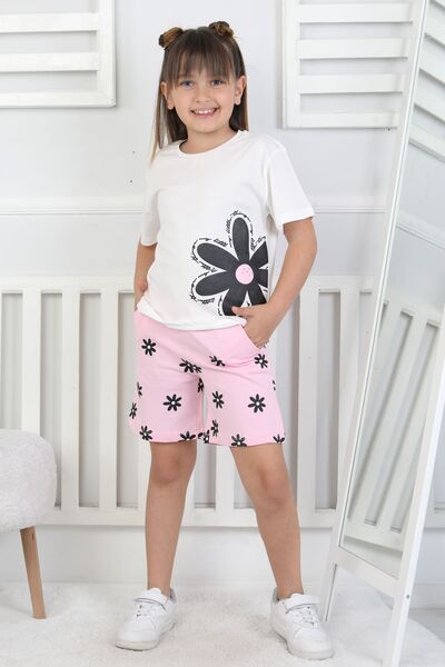 ZUZUNGA Daisy Printed Short Sleeve Pocket Girl Shorts Set