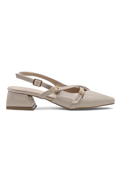 Berk Cross Weft Low Heeled Evening Dress Patent Leather Cream