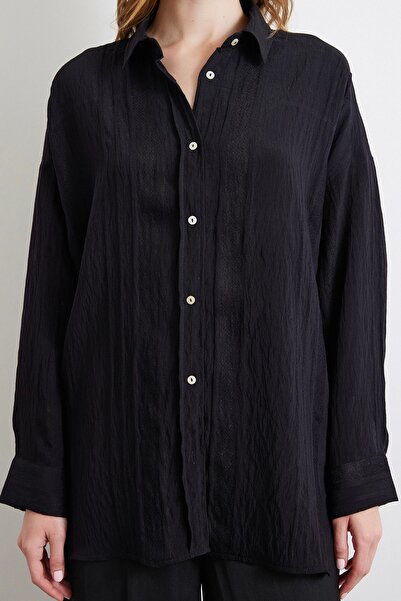 Never more Lace Detailed Transparent Cotton Shirt Black