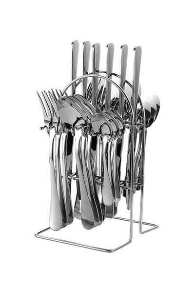 HALAMODO 24-Piece Stainless Steel Cutlery Set with Storage Holder Silver 14x13x24cm