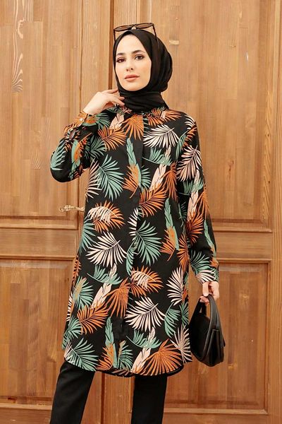 Neva Style Patterned Black Hijab Black Tunic 11560S