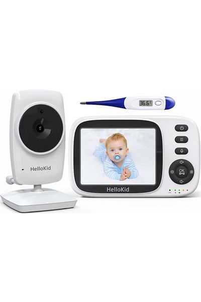 Smart Vibe Baby Monitor Wifi Hellokid™ Opti Neo 3.2” Night Vision, Sunet/temperatura, Zoom, Mod Eco, Cantece