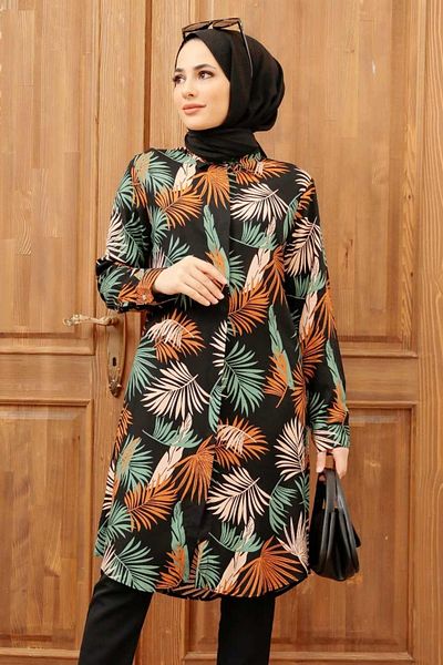 Neva Style Patterned Black Hijab Black Tunic 11560S