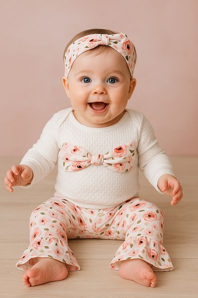 Cherub Baby Baby Girl Suit with Flowery Big Bow and Badge