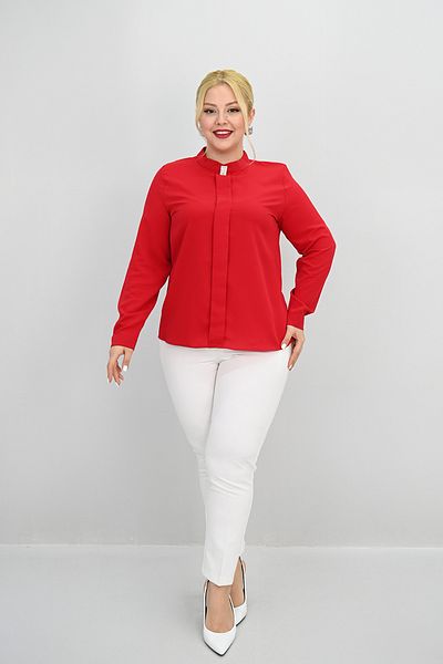 Koza Butik Women's Plus Size Judge Collar Stone Brooch Detailed Blouse 0034-25