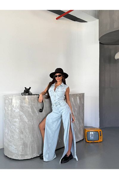 D'RECCY DESIGN DE DAMA SALOPETE DE VARA DENIM CU SLIT LA LATERA